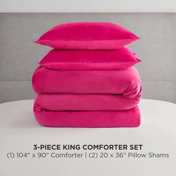 Juicy Couture Hot Pink Velour King Comforter Set 3 Piece Luxury Bedding Ensemble - Picture 3 of 8
